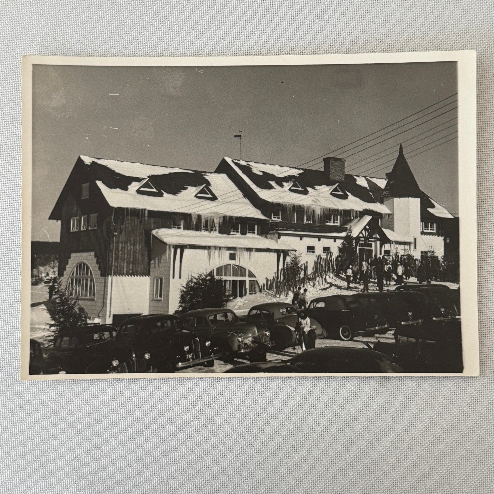 Vintage Photo Photograph Print Automobile Car Winter Scene Building