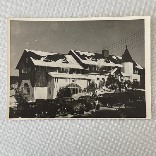Vintage Photo Photograph Print Automobile Car Winter Scene Building