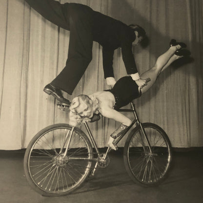 Circus Performer Man Woman on Bicycle Balancing Act Real Photo Postcard RPPC