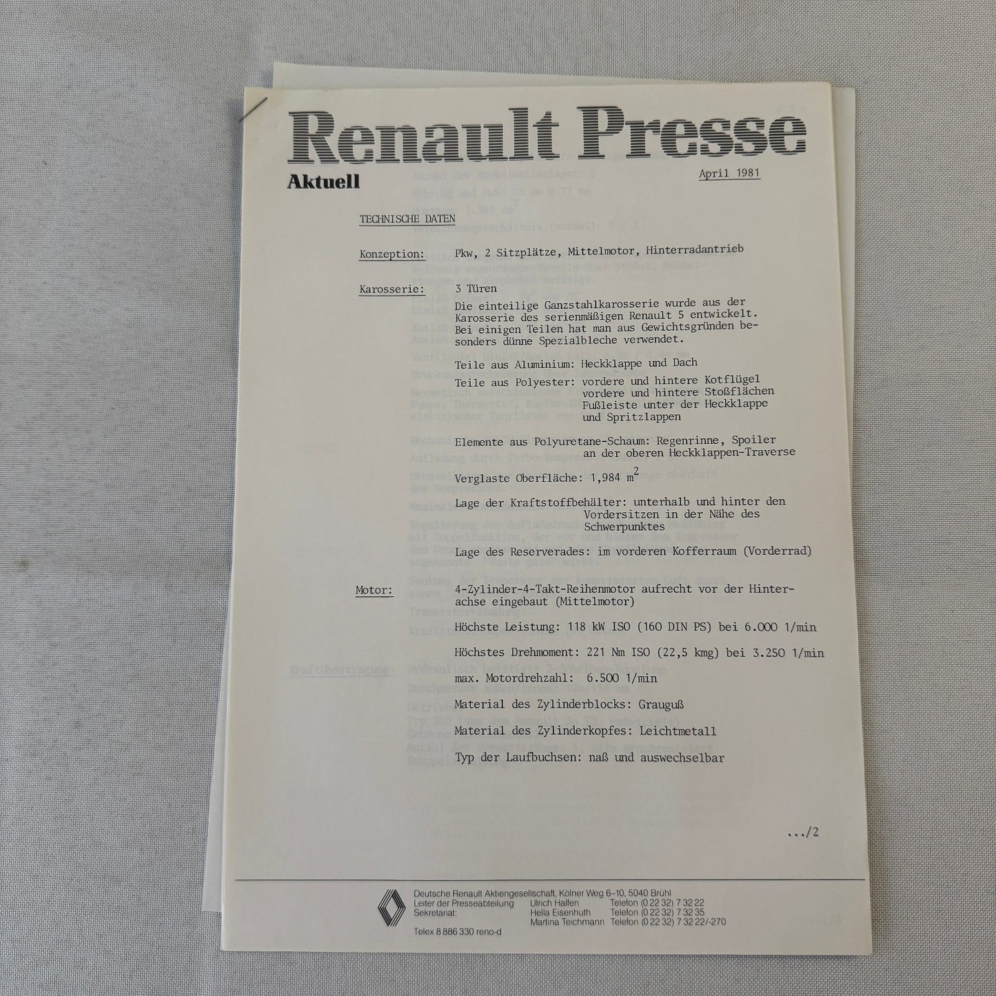 Renault 5 Turbo Car Factory Press Kit Photos Folder Hot Hatch GERMAN