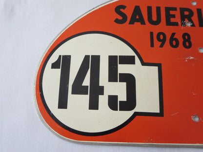 1968 Sauerland Rally Car Rallye Participant Plate Plaque #145 - Authentic 