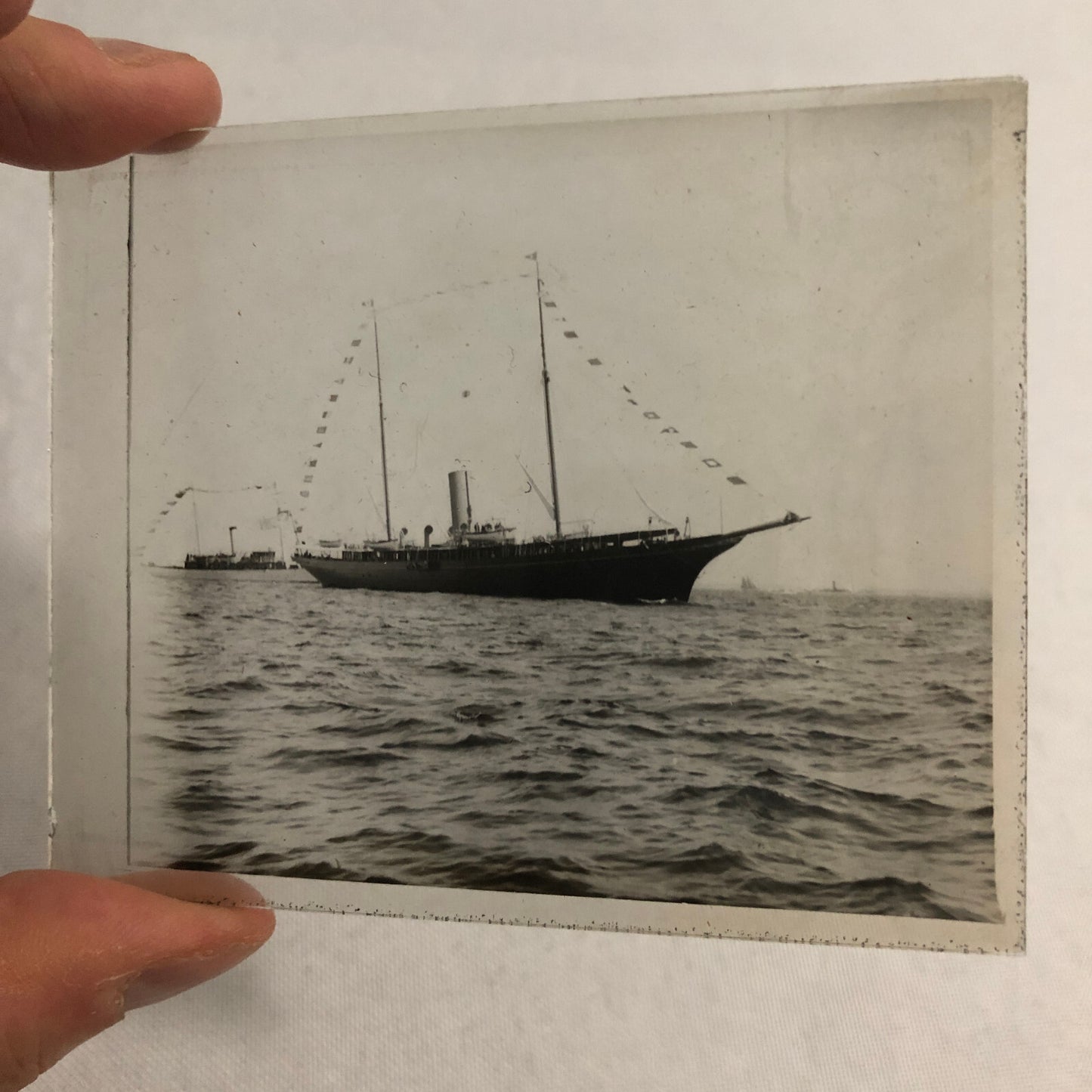 Antique Glass Plate Lantern Slide Image Photo Boat Ship