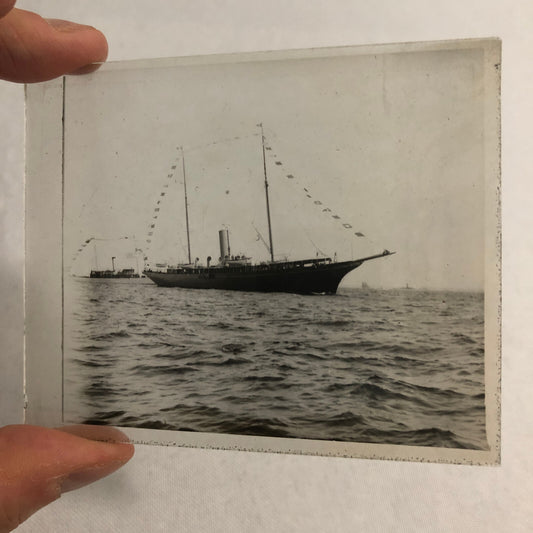 Antique Glass Plate Lantern Slide Image Photo Boat Ship