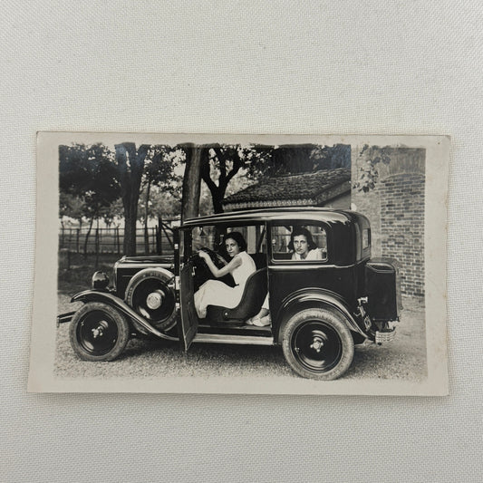 Antique Car Automobile Women Italian Real Photo Postcard RPPC Photograph