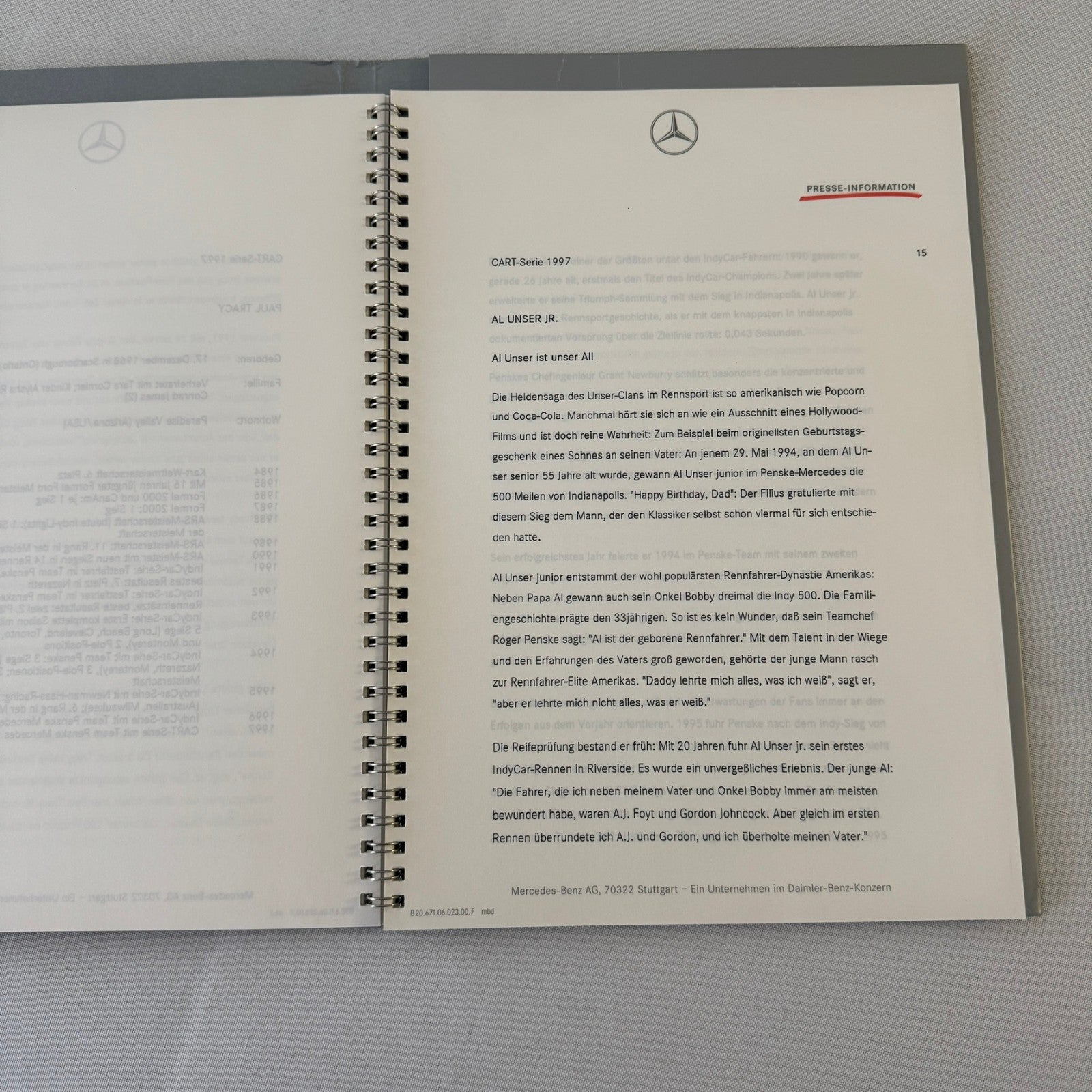 1997 Mercedes CART Racing Press Kit Paul Tracy Greg Moore Al Unser Jr