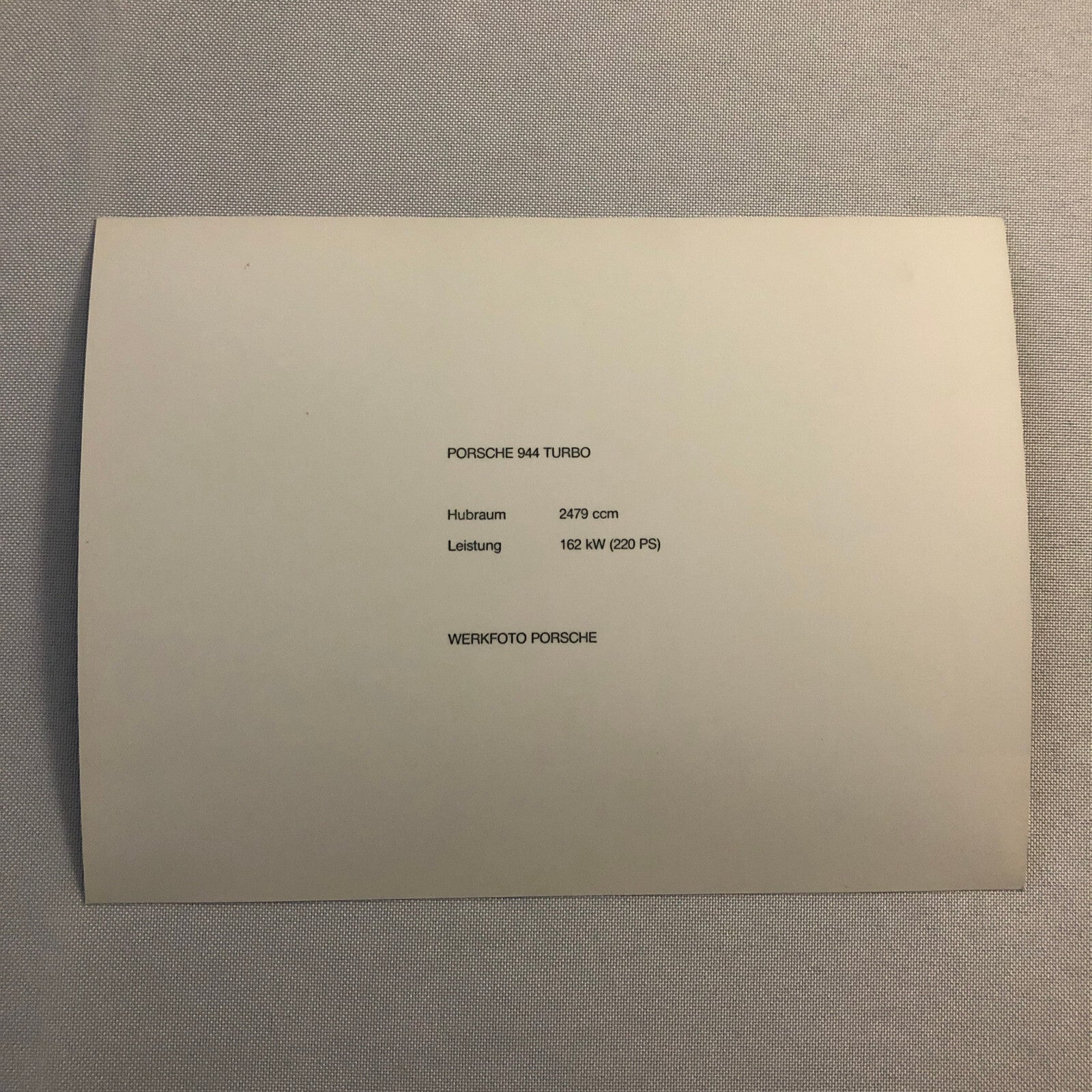 Vintage Porsche 944 Turbo Factory Press Photo Photograph Werkfoto