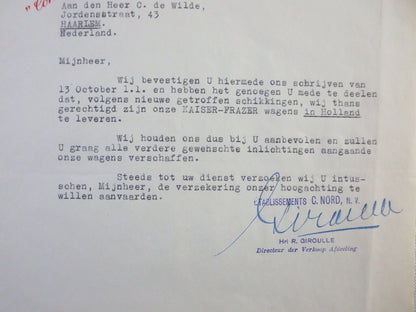 1947 Kaiser Frazer Belgian Distributor Dealer Letter Letterhead Document 