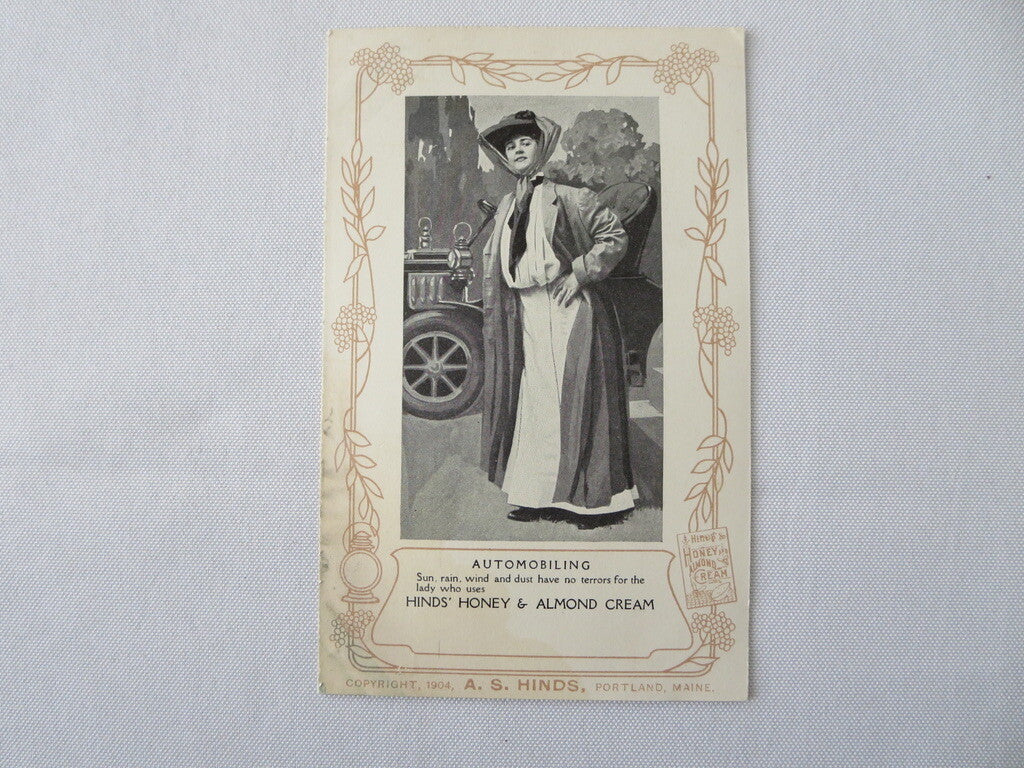 1904 Hinds Honey & Almond Cream Advertising Postcard - Lady Motorist Post Card