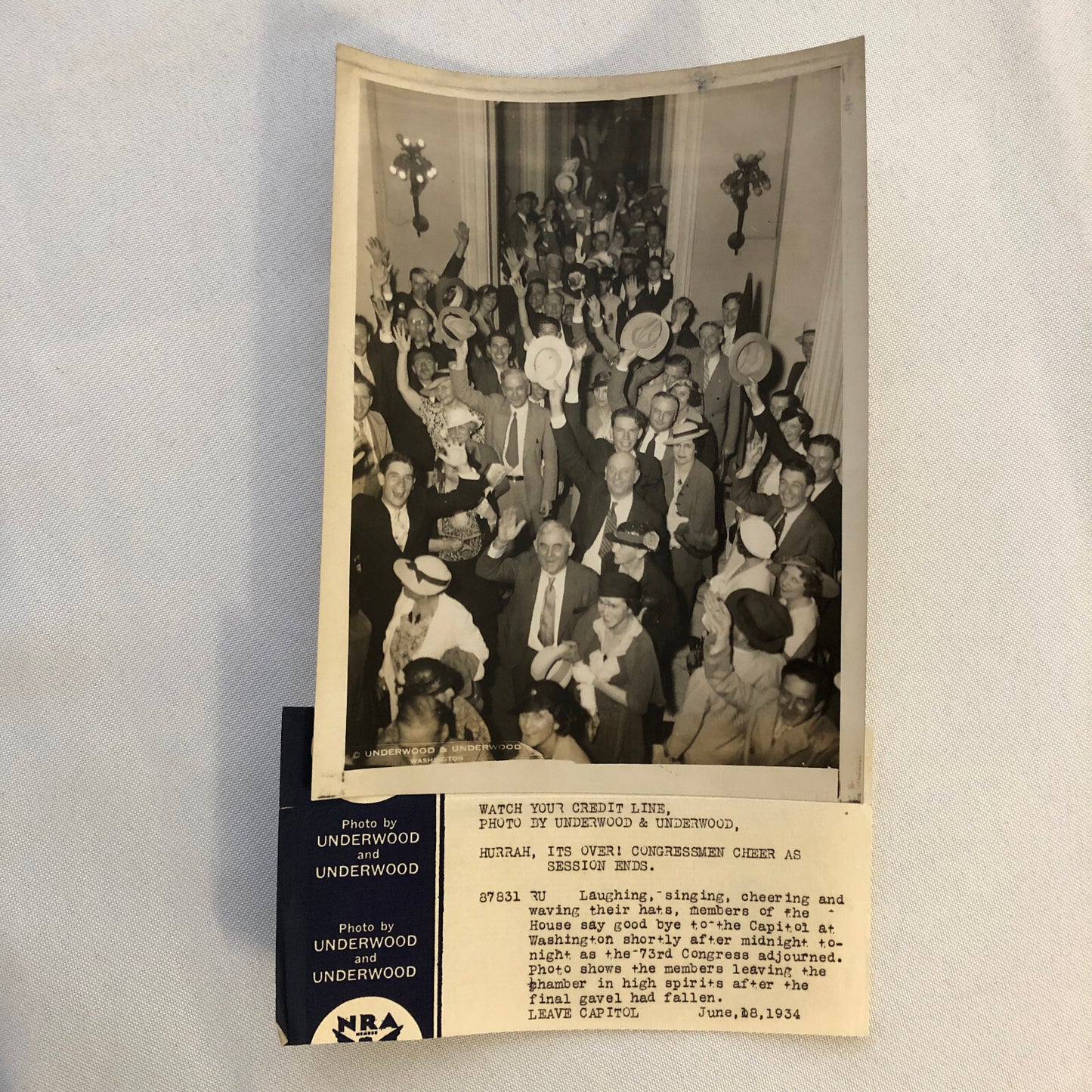 Press Photograph Photo Congress Members Cheering Session End 1934 Underwood