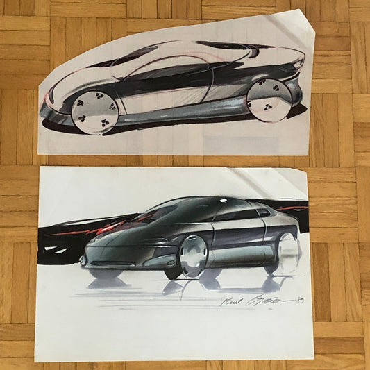 Car Styling Concept Illustration Art Drawing Sketch Vintage Lot of 2