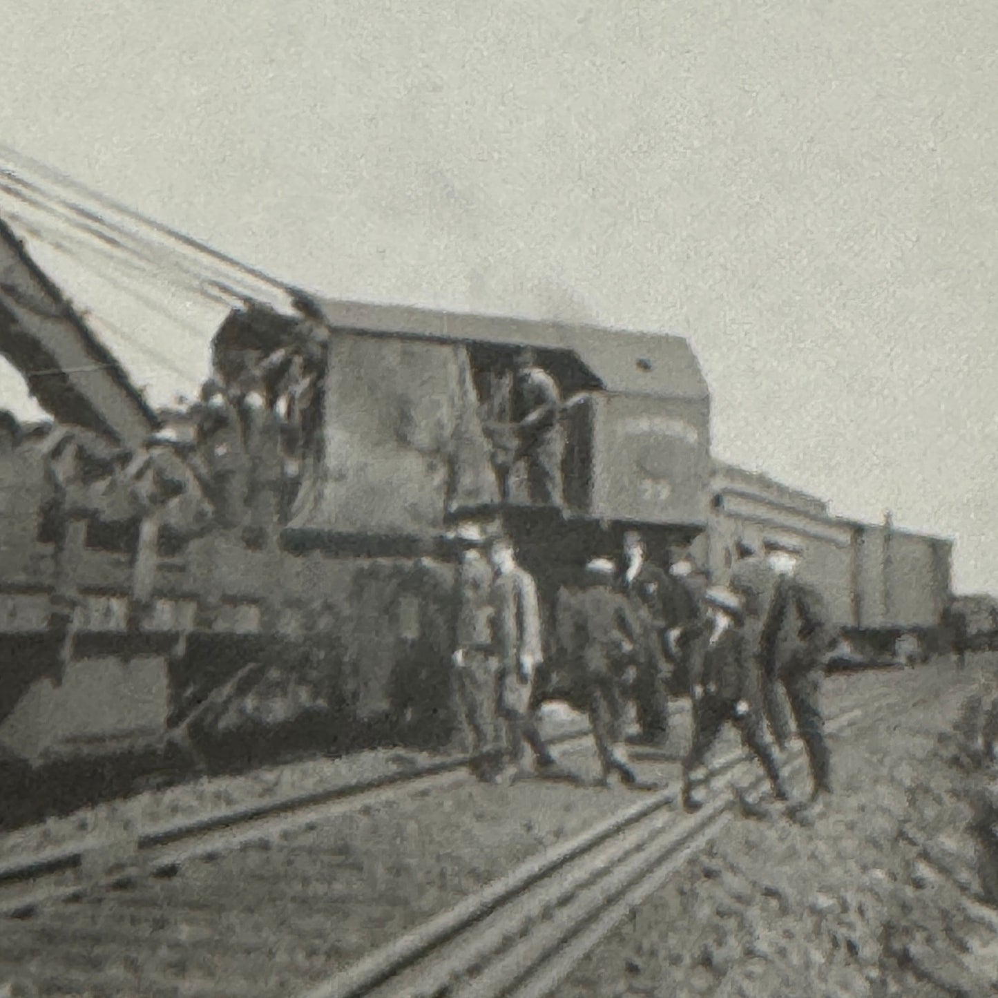 Antique Glass Plate Lantern Slide Photo Train with Crane
