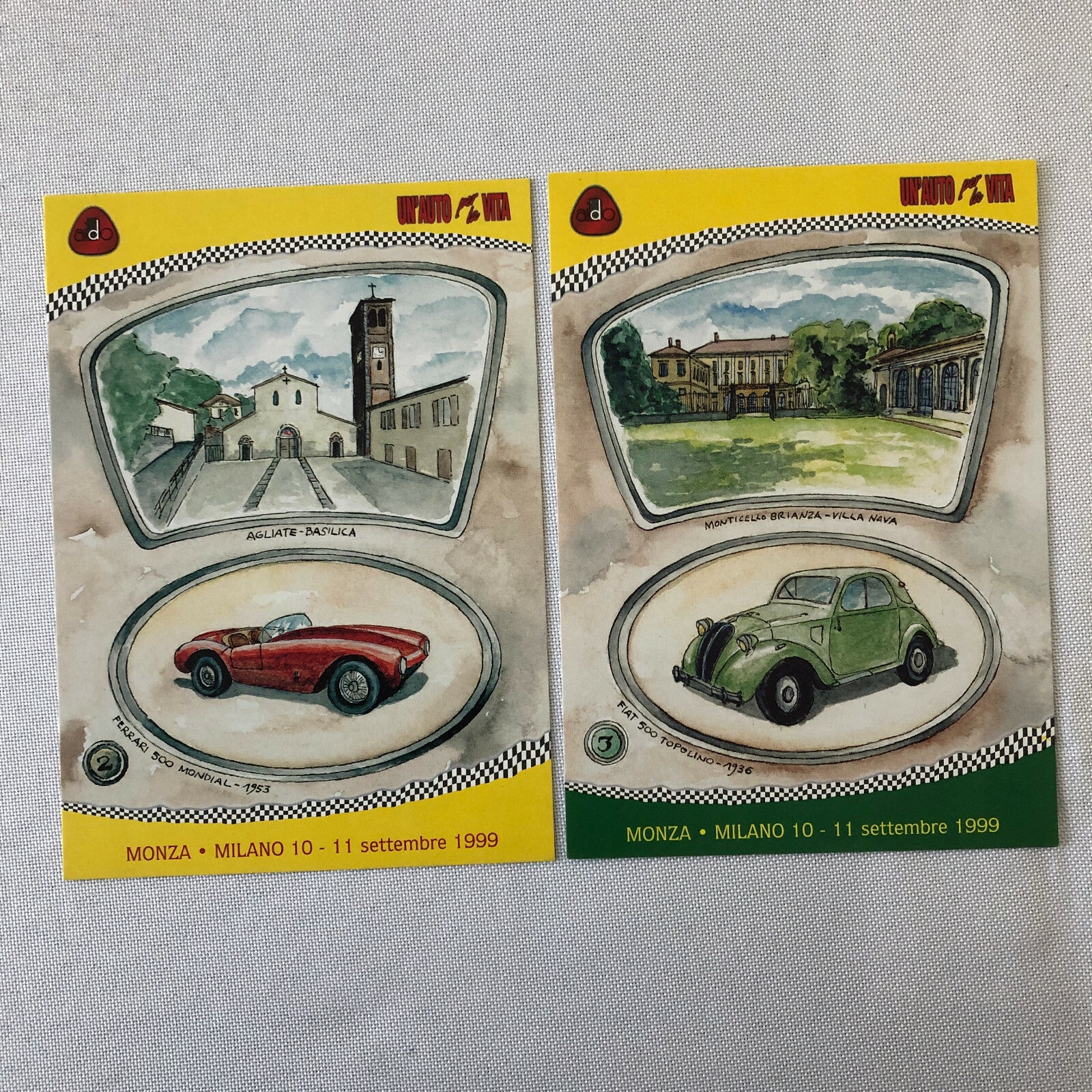 Italian Collector Car Postcard Set of 6 Alfa Romeo 6C Ferrari 500 Fiat Jaguar + 