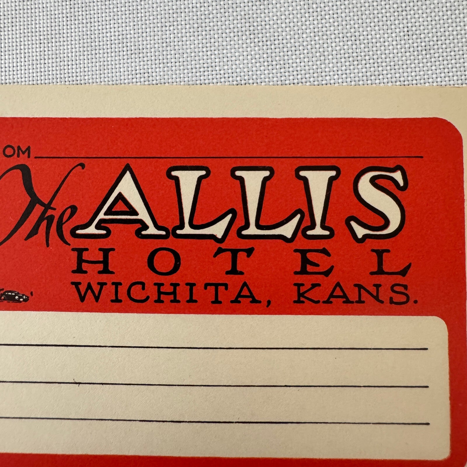 Vintage Hotel Travel Luggage Label The Allis Hotel Wichita Kansas