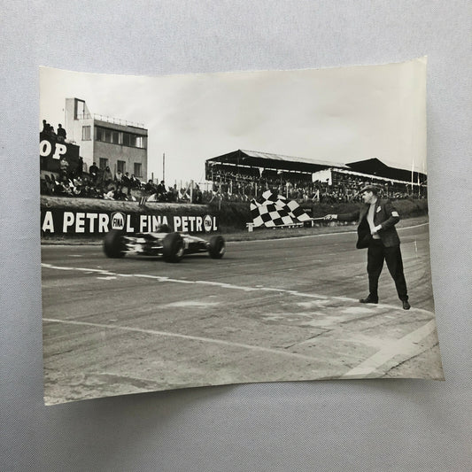 Vintage Racing Car Driver Photo Photograph Print - Car Crossing the Finish 