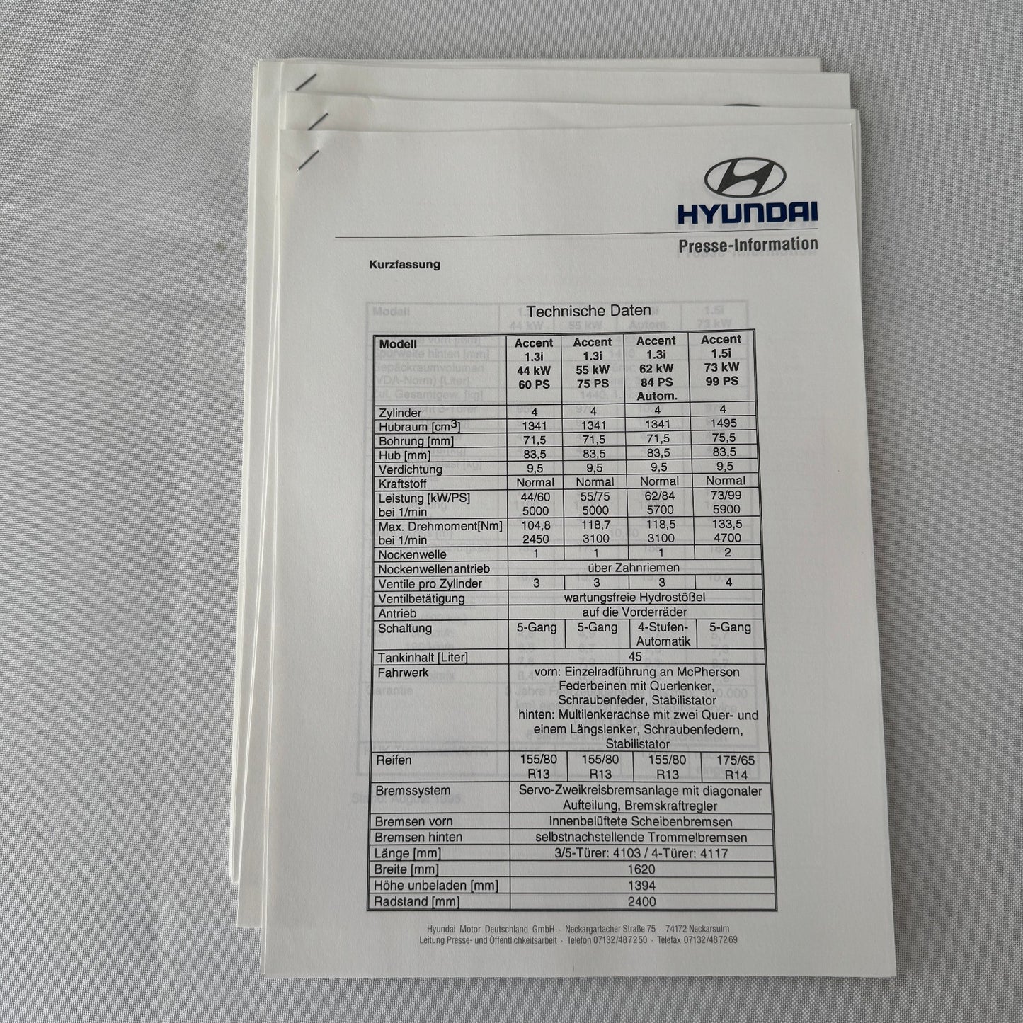 1996 Hyundai Car Press Kit S-Coupe S Coupe Sonata Lantra Accent H100 GERMAN