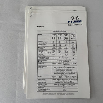 1996 Hyundai Car Press Kit S-Coupe S Coupe Sonata Lantra Accent H100 GERMAN