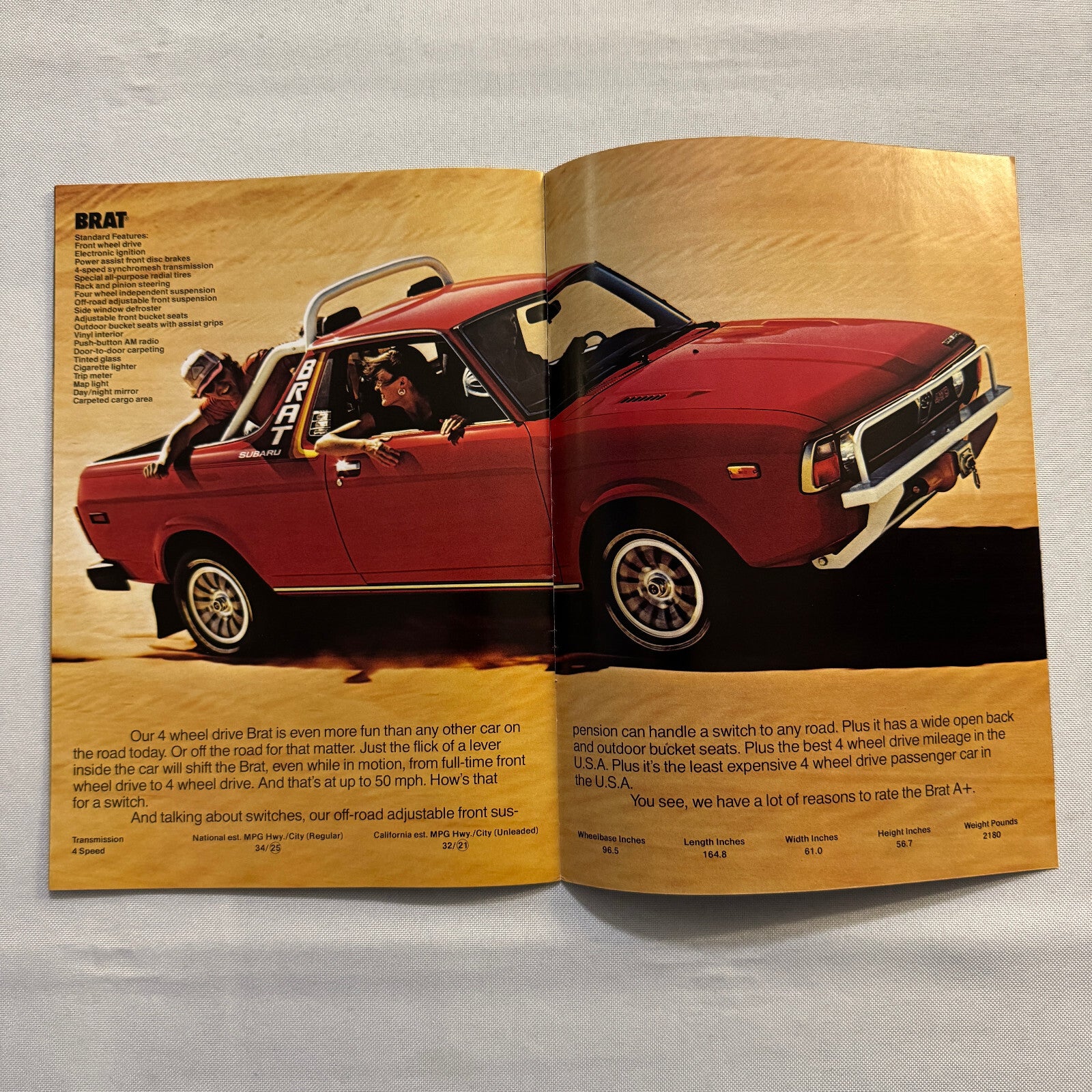 Vintage Subaru Car Sales Brochure Catalog Brat DL GF Coupe Sedan Station Wagon