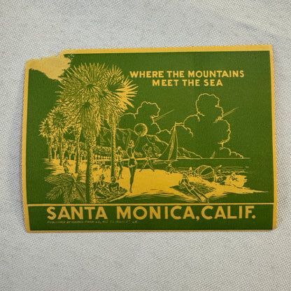 Vintage Travel Luggage Label Santa Monica California CA