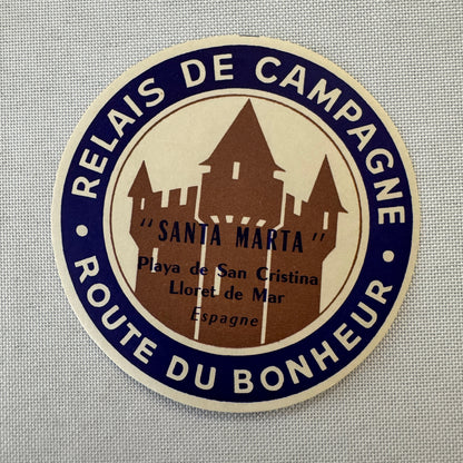 Vintage Hotel Travel Label Santa Marta Spain Relais de Campagne Route du Bonheur