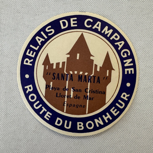 Vintage Hotel Travel Label Santa Marta Spain Relais de Campagne Route du Bonheur