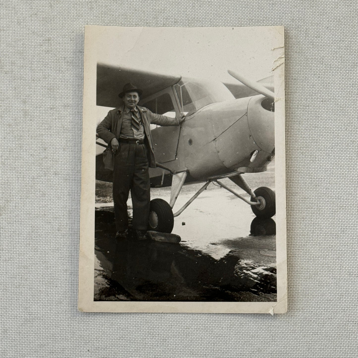 Man with Vintage Airplane Aircraft Plane Photo Photograph Snapshot