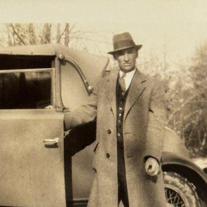 Vintage Automobile Photo Photograph Print Snapshot Man with Car
