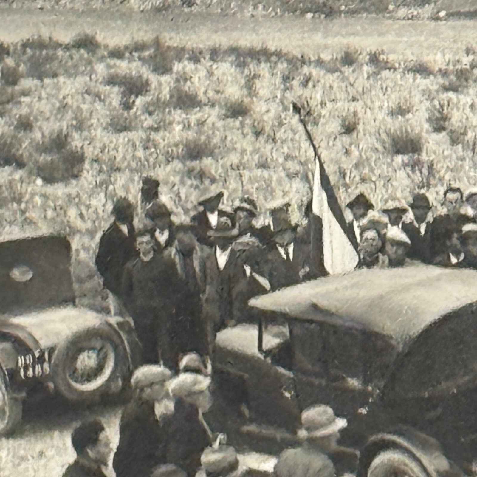 Vintage Photograph Crowd of People with Early Antique Cars Automobiles