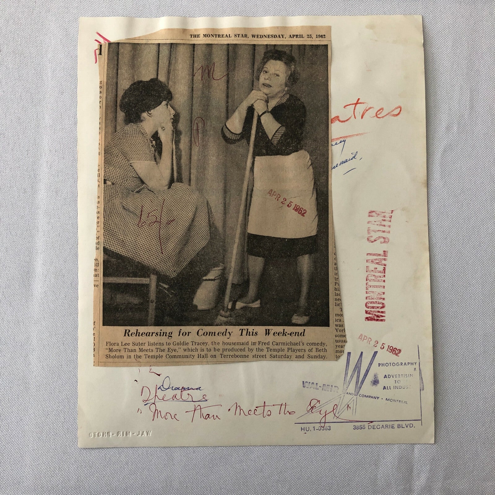 Vintage Press Photo Photograph Montreal Theatre Actresses Comedy Play 