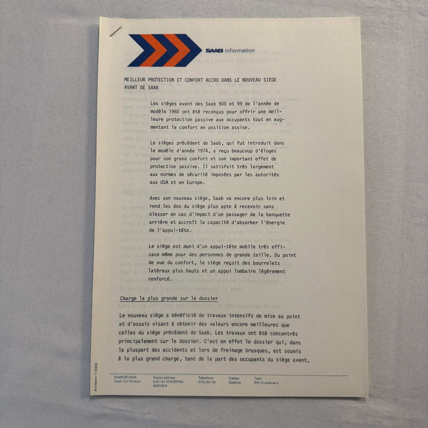 1980 Saab Factory Press Kit Brochure Photos Saab 900 99 Turbo EMS FRENCH