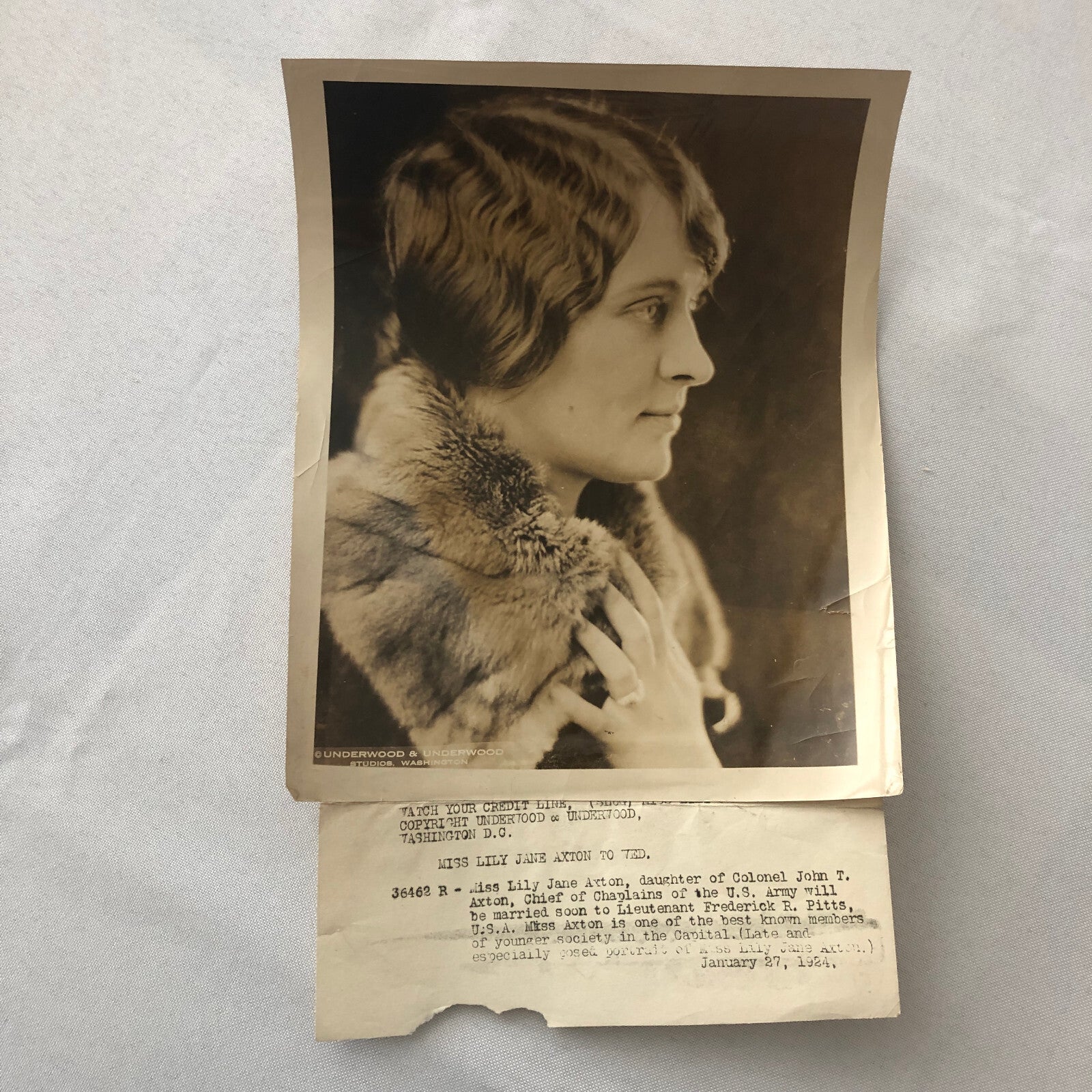 Press Photo Photograph Print Army Colonel Daughter Engagement 1924