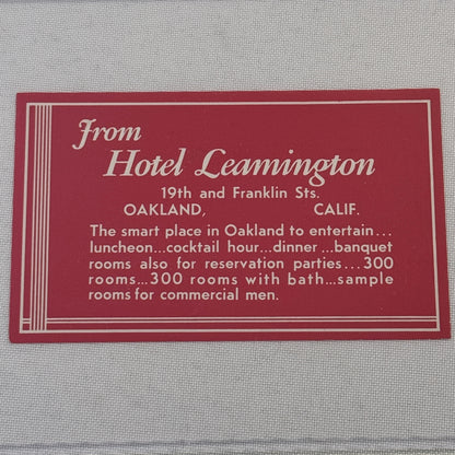 Vintage Hotel Travel Label Hotel Leamington Oakland California CA