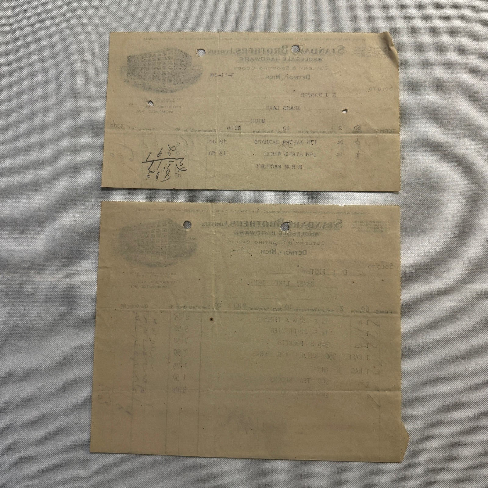 Standart Brothers Detroit Michigan Receipt Document Letterhead 1908 Lot 6x
