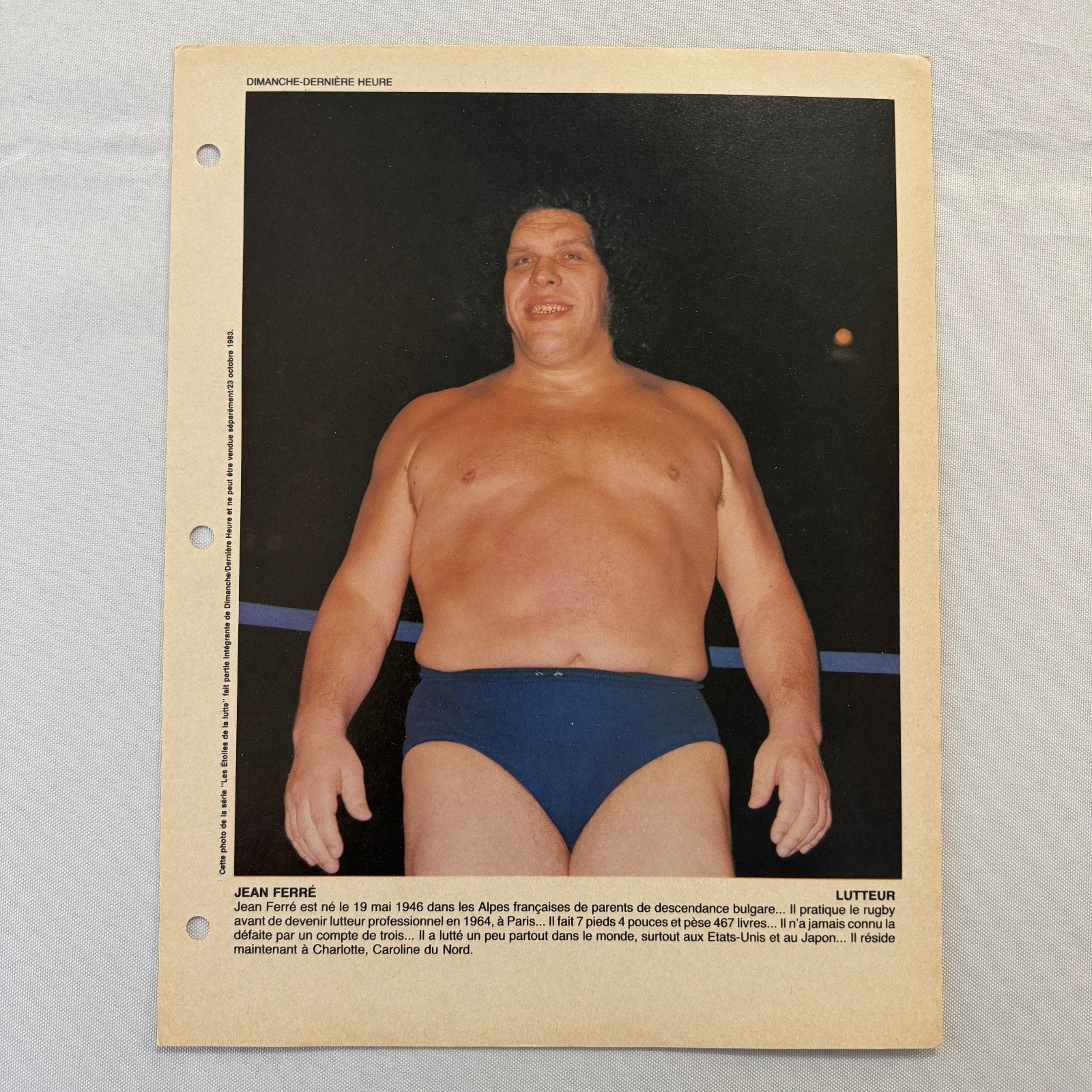 Vintage Andre The Giant Jean Ferre Wrestling Wrestler Print Insert 1983