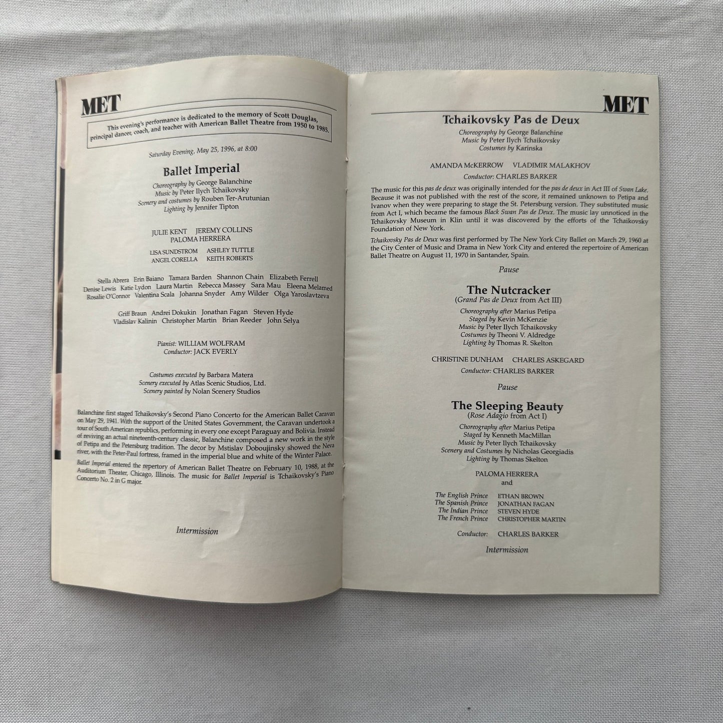 American Ballet Theatre Stagebill Playbill Program Signed Jose Manuel Carreno 96