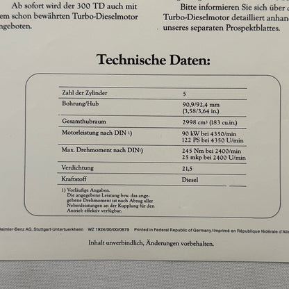 Mercedes Benz 300 TD Turbo Diesel Station Wagon Brochure Advertising GERMAN