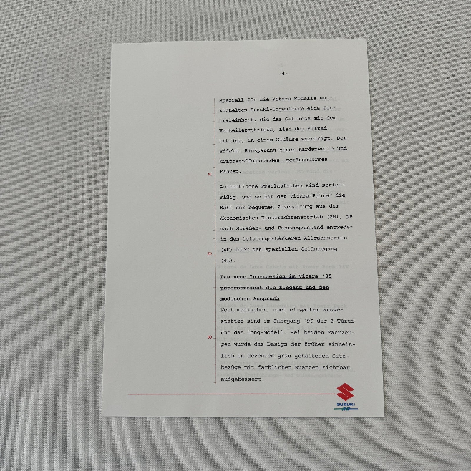 1995 Suzuki Vitara Press Kit German Text European Market Brochure Photos