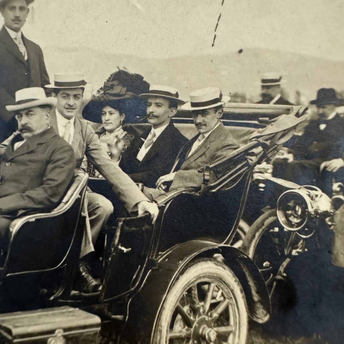Vintage Photograph Photo People with Early Antique Car Automobile