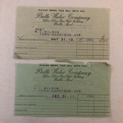 Butte Water Company Butte Montana Newspaper Document Ephemera Lot 9x 1910s