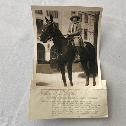 Press Photo Photograph Daughter of Senator James Couzens on Horse 1923