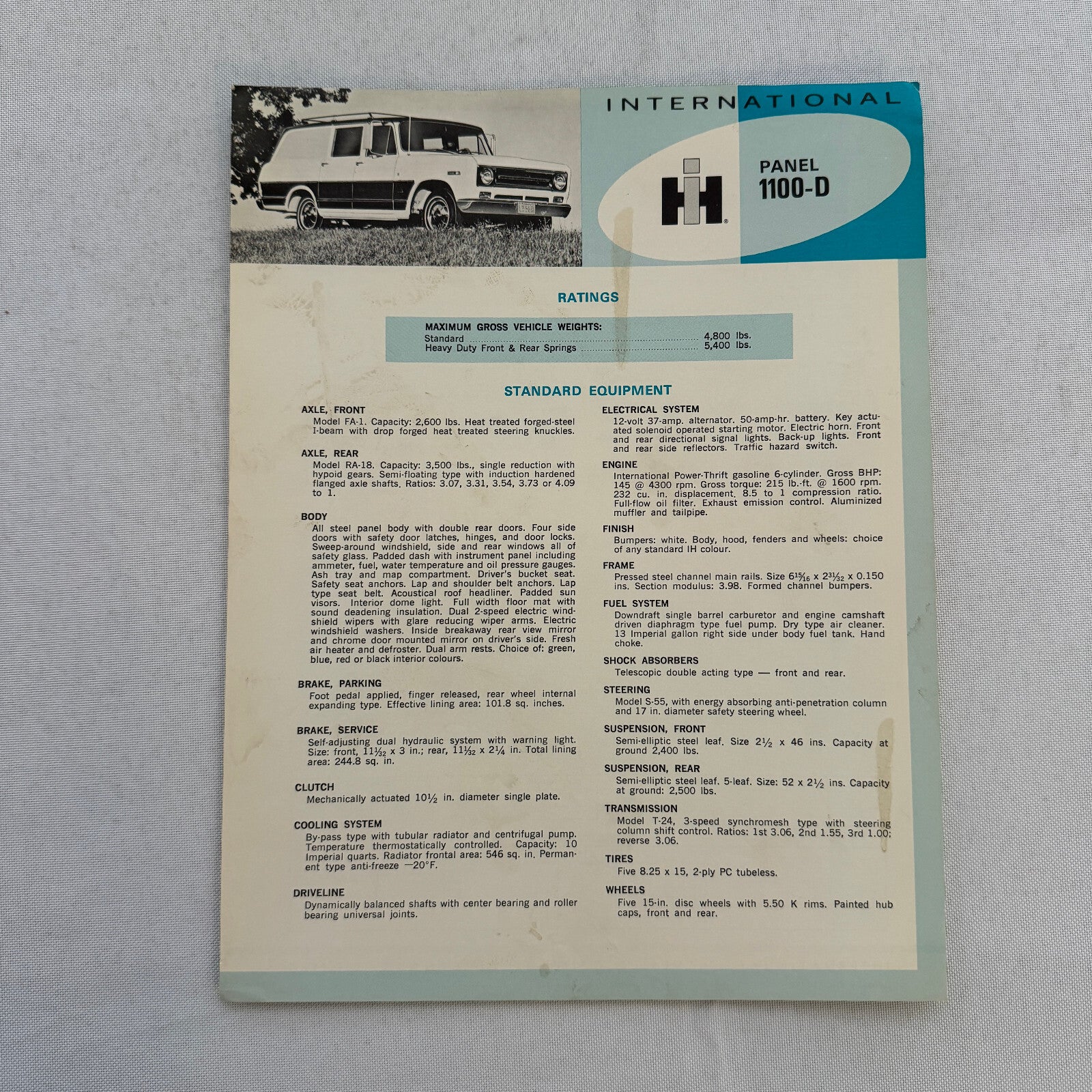 International Panel 1100-D Truck Sales Sheet Brochure Advertising 1100 D