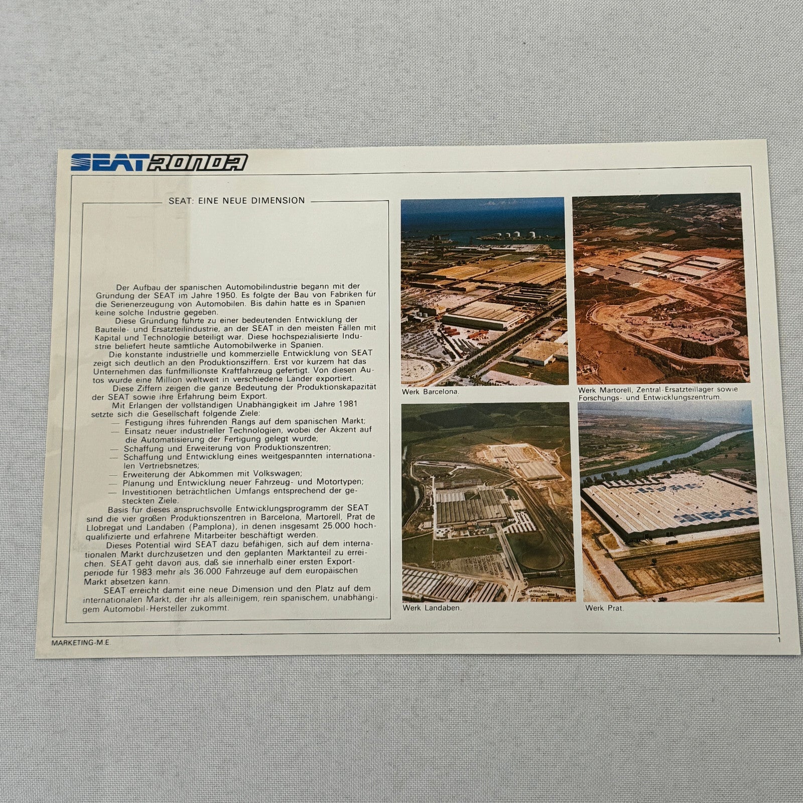 Seat Ronda Car Press Kit Brochure Photos 1983 1984 GERMAN Text European