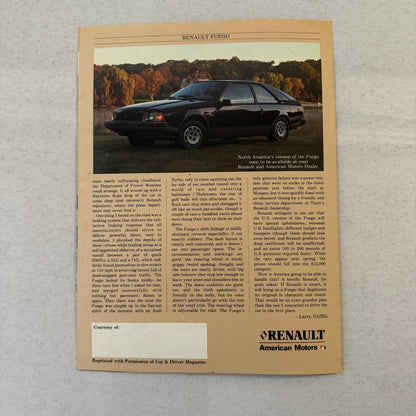 Renault Fuego Car Sales Brochure Catalog Advertising Car and Driver Magazine