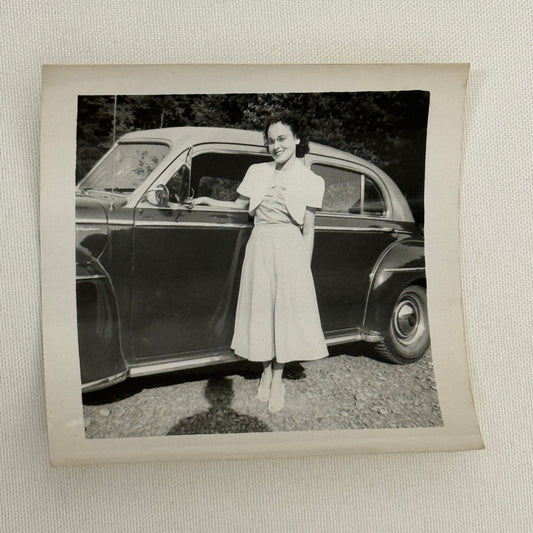 Vintage Automobile Photo Photograph Print Snapshot Woman with Car