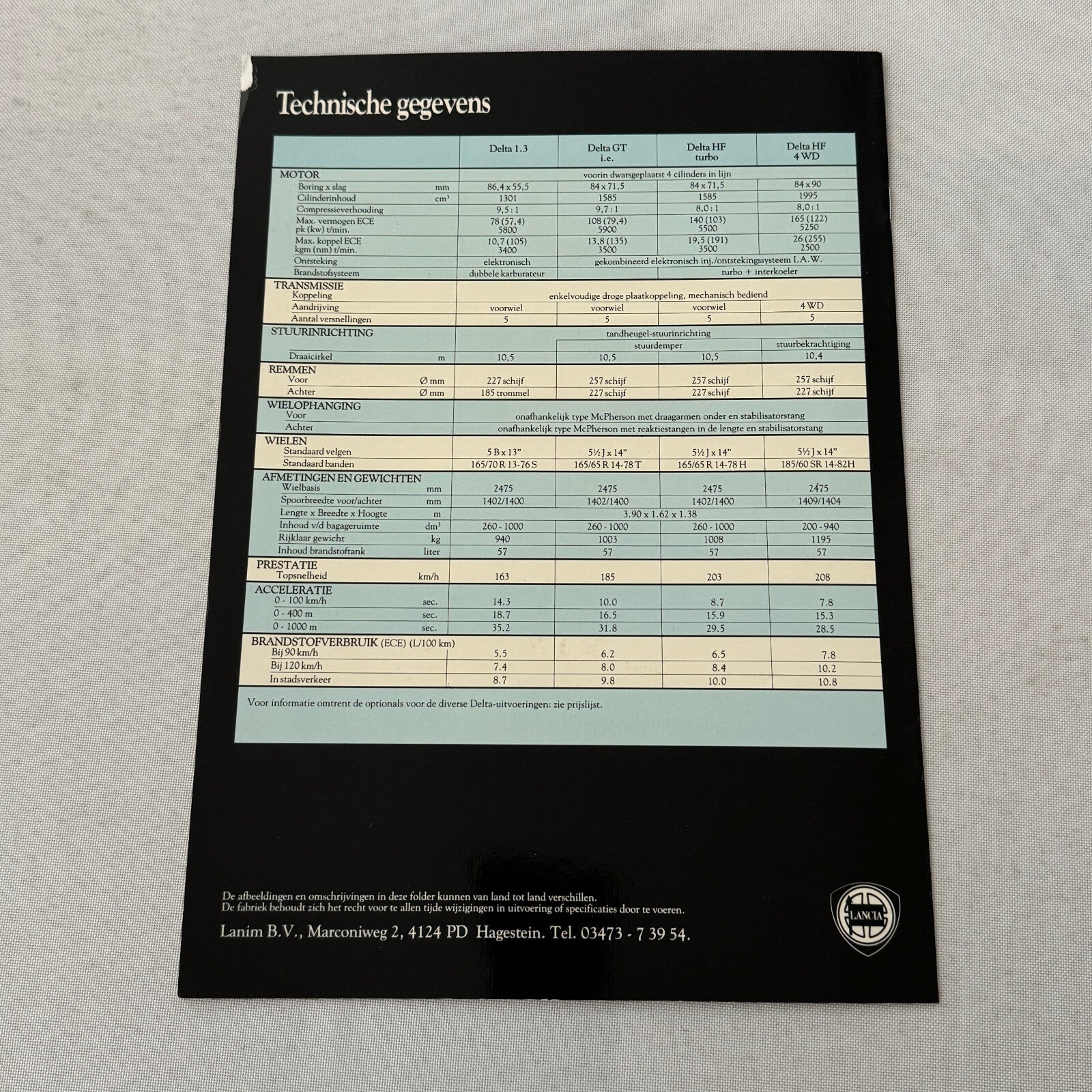 Lancia Delta Car Sales Brochure Catalog German Text GT HF Turbo 1.3