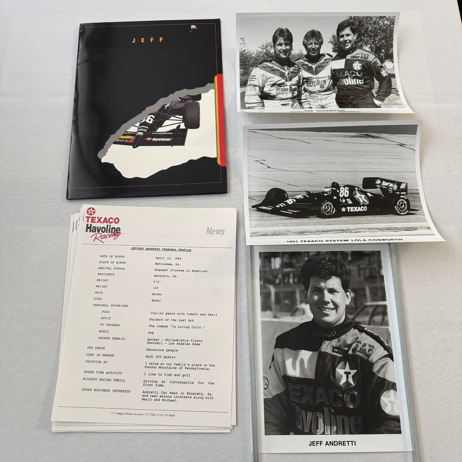 Jeff Andretti Texaco Havoline Racing Press Kit Brochure 1991 Mario Andretti