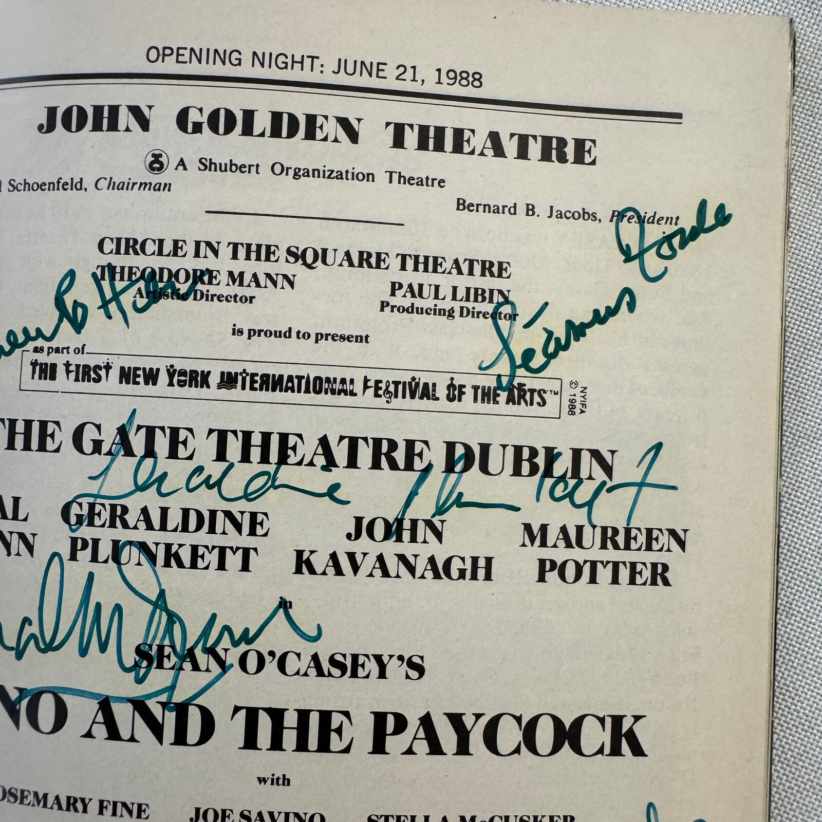 Juno and the Paycock Cast Signed Playbill 1988 Autographed Maureen Potter +