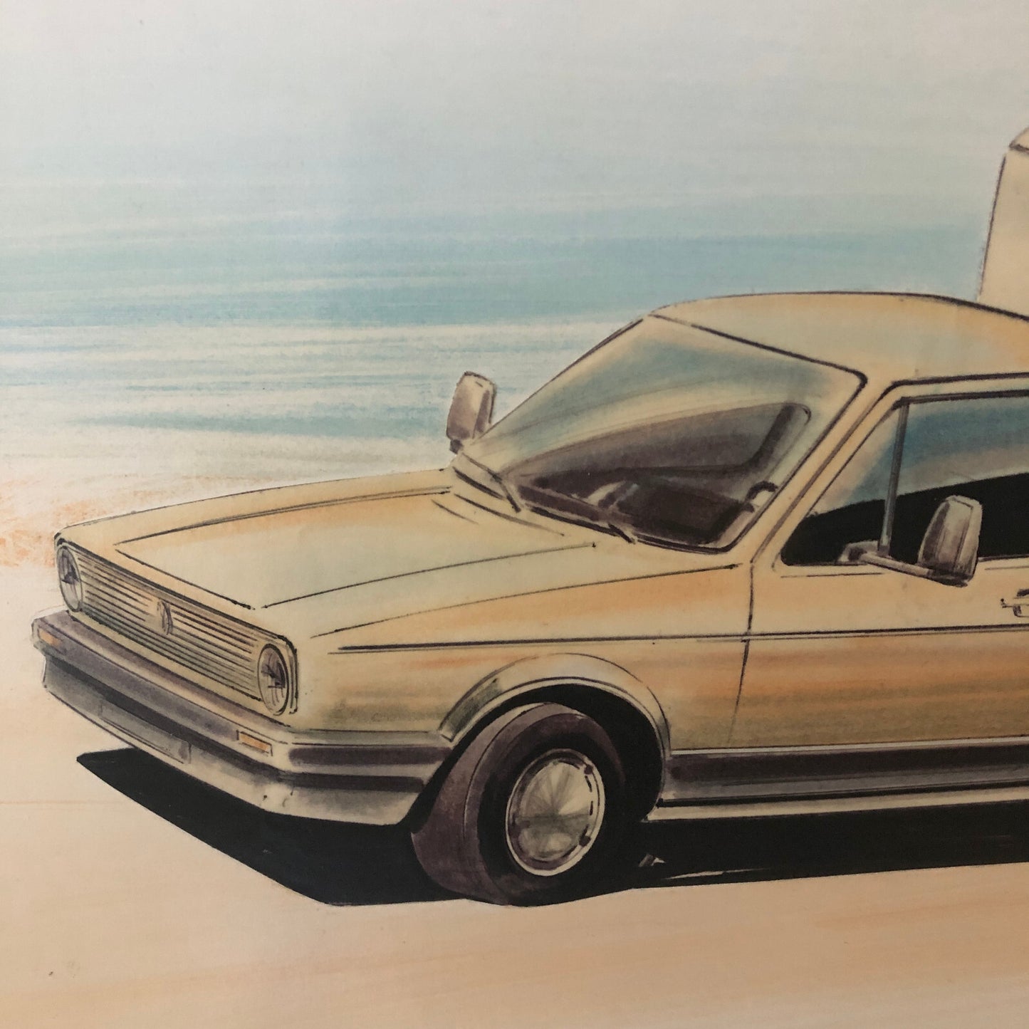 Volkswagen VW Rabbit Pickup Caddy with Trailer Concept Styling Ilustration Art