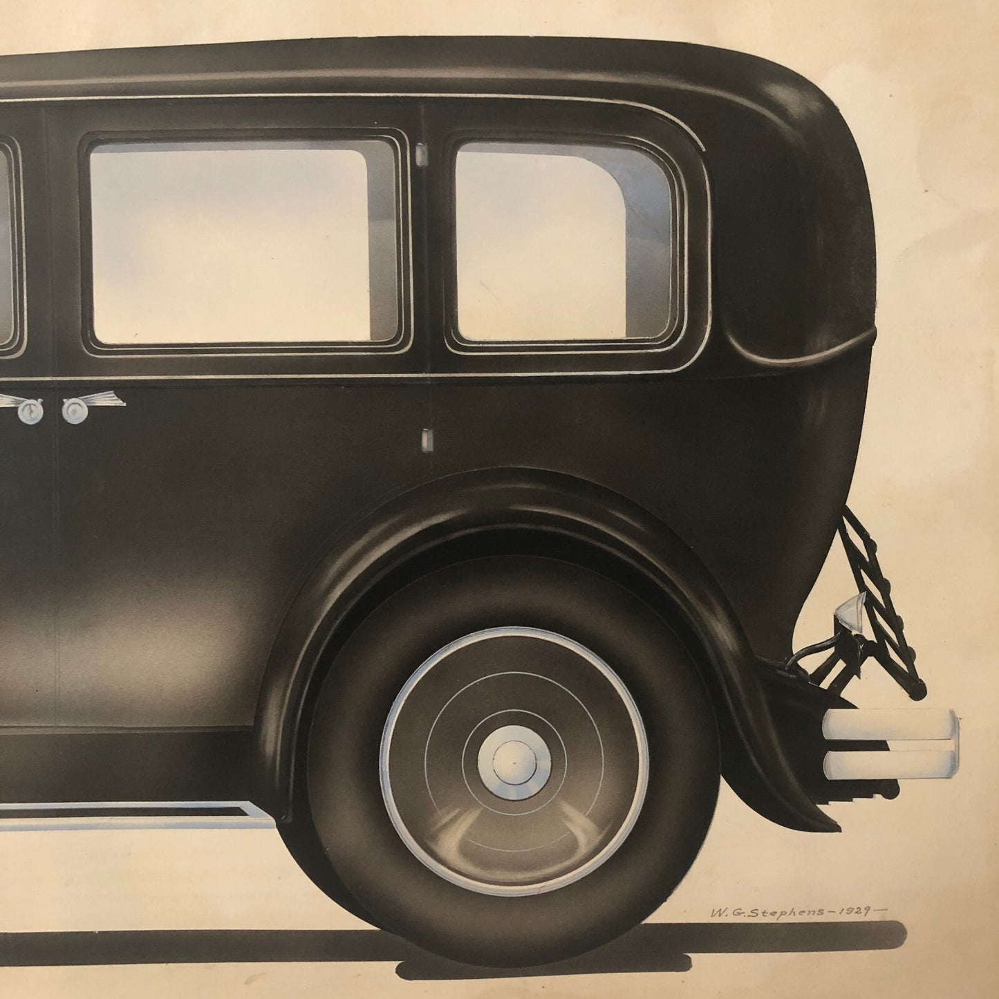 Antique Automobile Car Illustration Art Signed and Dated 1929