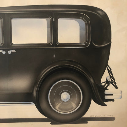 Antique Automobile Car Illustration Art Signed and Dated 1929