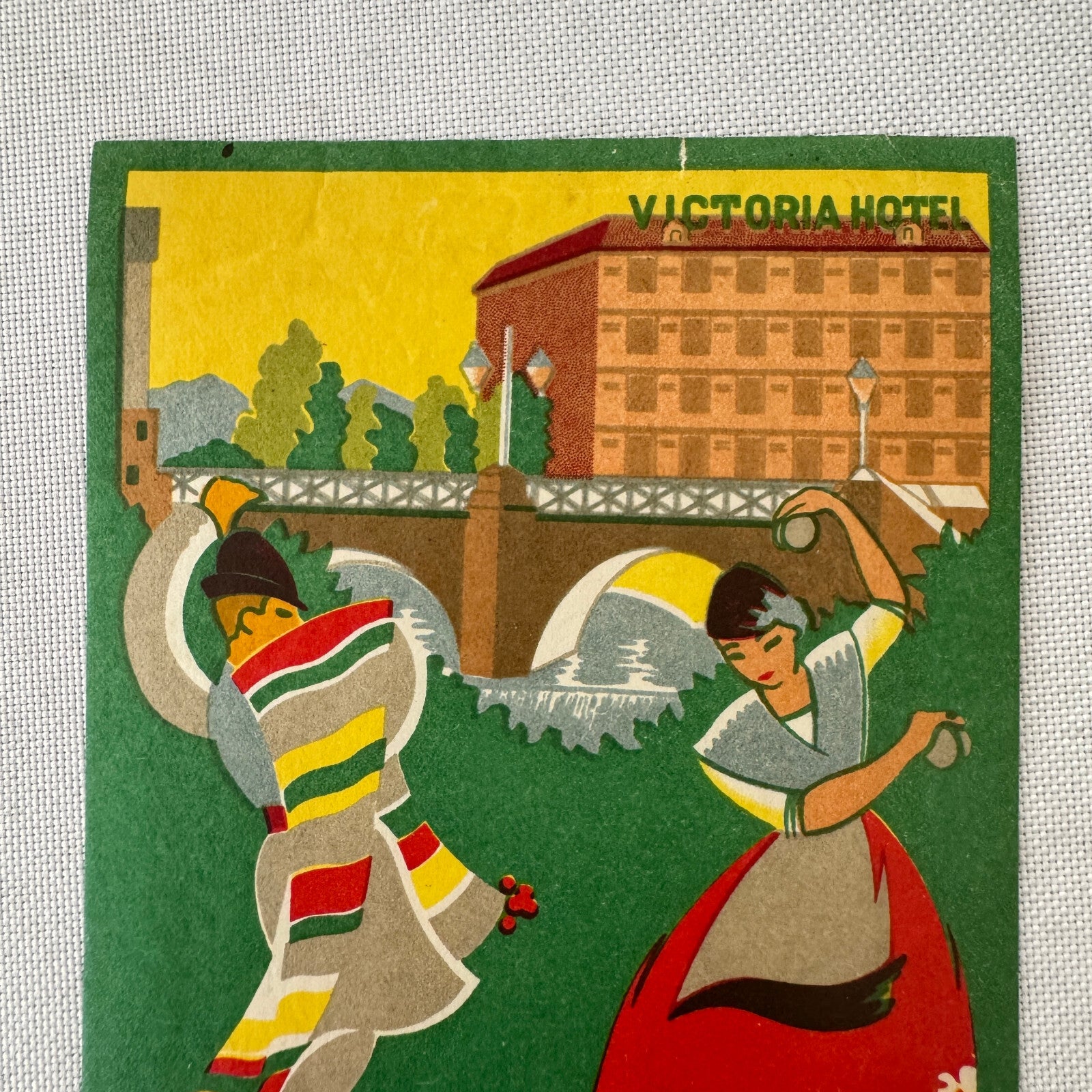 Vintage Hotel Travel Luggage Label Murcia Spain Hotel Victoria Spanish